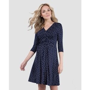 Seraphine Maternity Navy Polkadot Eva Dress 3/4 Sleeves US Size 4 $139